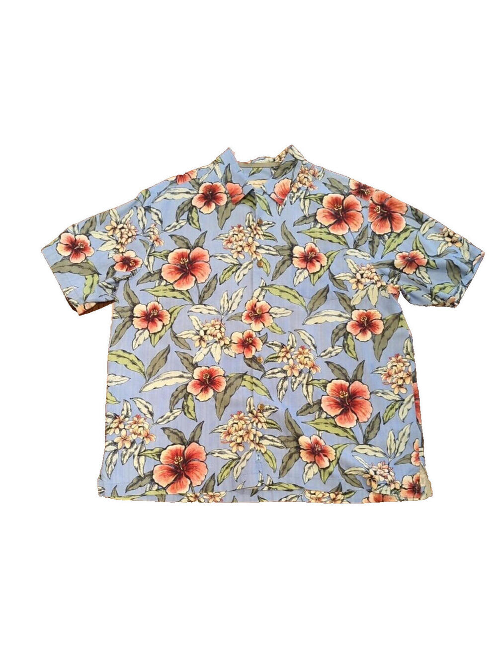 XL Tommy Bahama Camp Shirt Mens Silk Blue Floral Tropical Red Flower Hawaiian